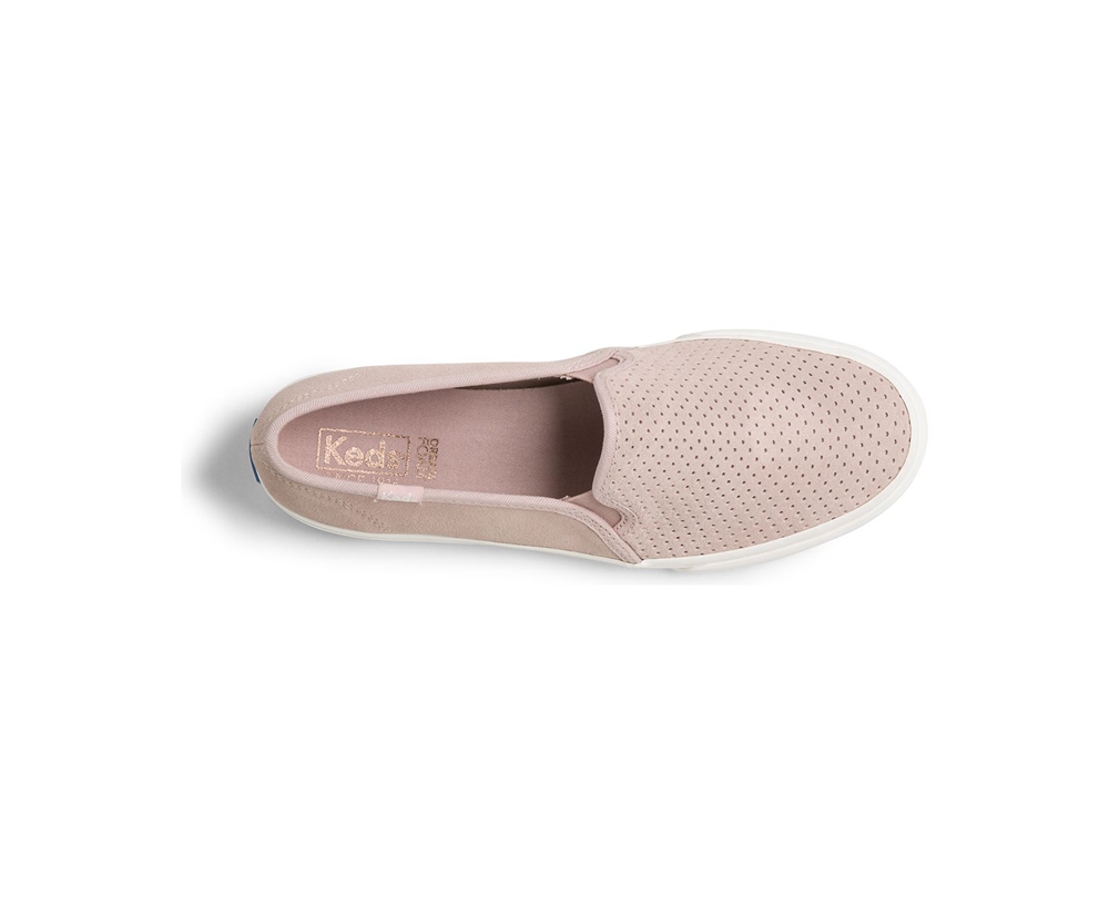 Keds Womens Slip Ons Pink - Double Decker Perf Suede - 279UNIJRK